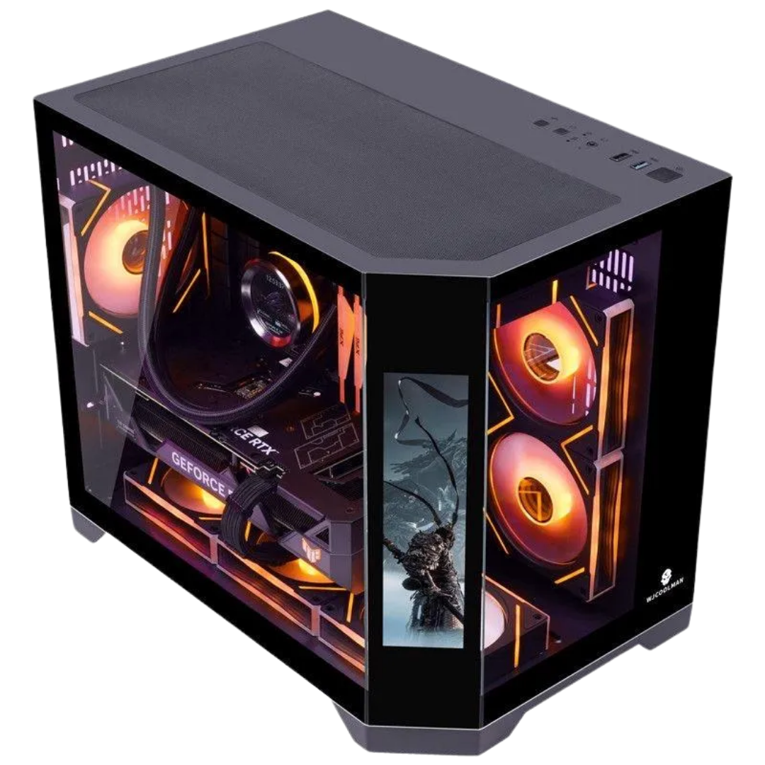 WJCoolman Dreamer Dual Chamber MATX PC Case w/ LCD Screen Display (Black) - Image 3