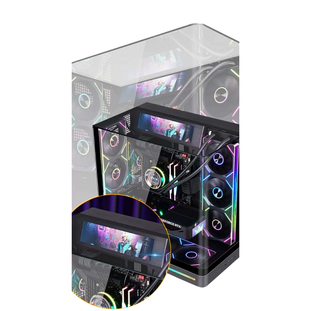 WJCoolman WJPlus Seaview Room ATX PC Case with Screen Display (Black) - Image 2